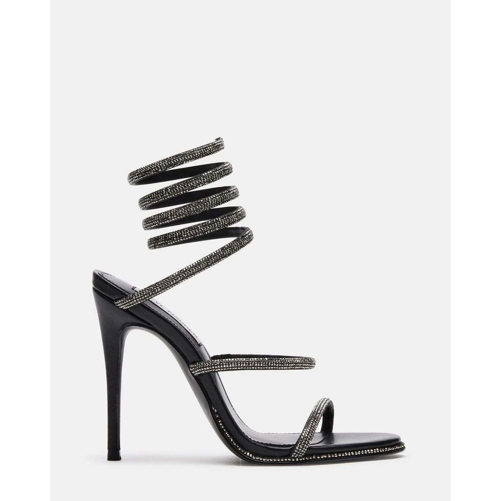 Steve Madden Women's Black Exotica Rhinestone Spiral Wrap Sandals Size 7.5